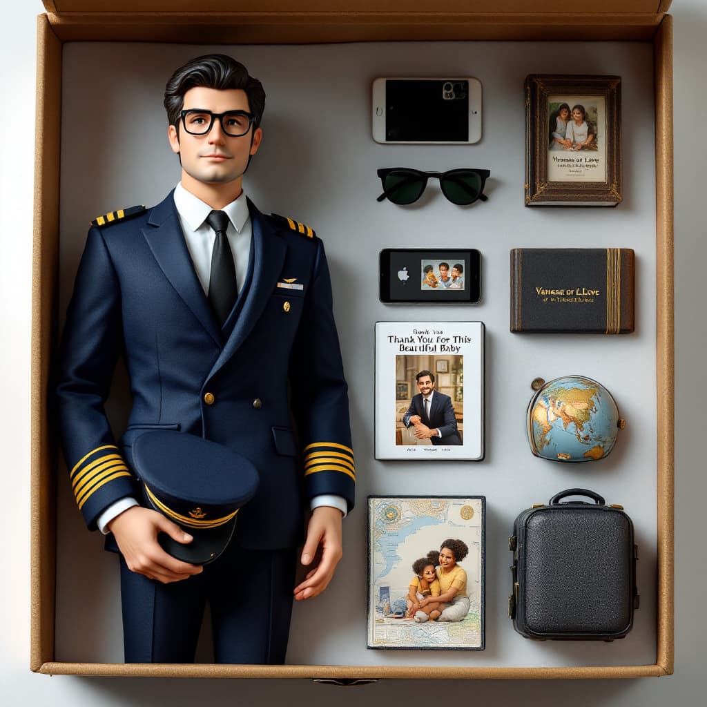 AI generated: Figurine box set featuring the image of the man in the photo. For a faithful reproduction, I would l...