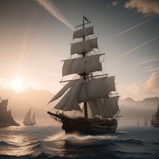 AI generated: Photo of a ultra realistic sailing ship, dramatic light, pale sunrise, cinematic lighting, battered,...