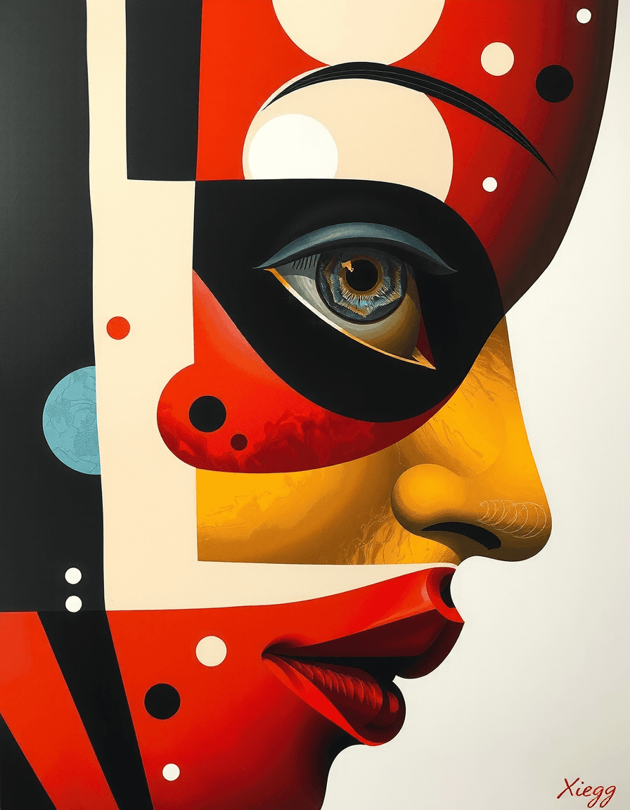 AI generated: abstract realism painting, multilayered composition, forming an abstract silhouette or portrait with...