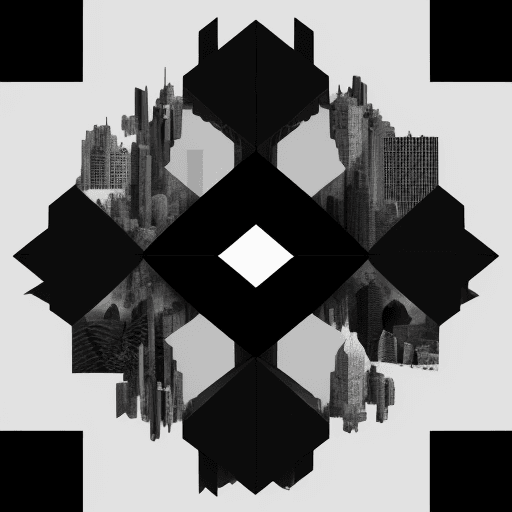 AI generated: City made of black and white geometric shapes, abstraction. Graphic design