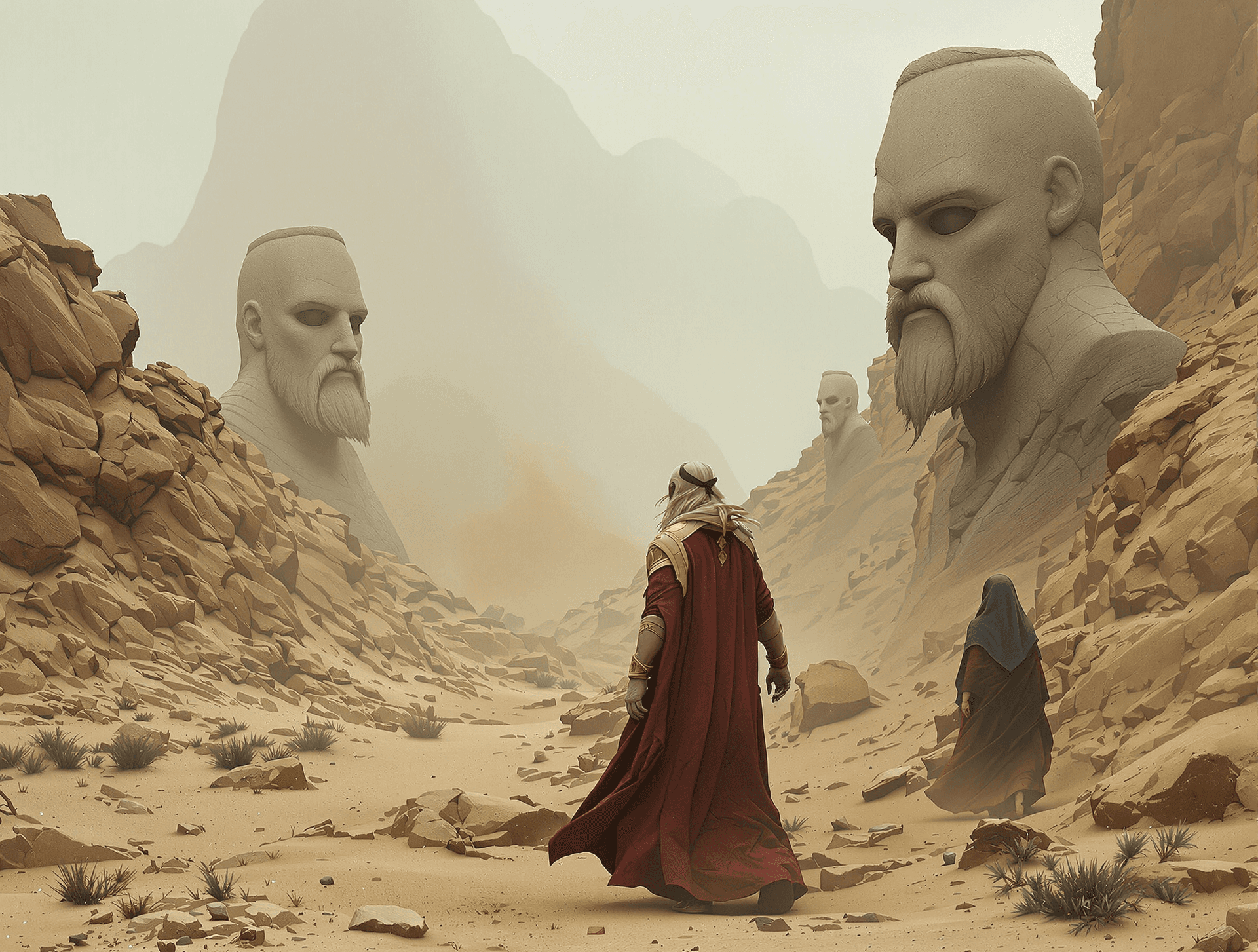 AI generated:  Sci-fi, an (ancient looking man:1.3), who looks (like a Prophet from Biblical times:1.5), wanders a...