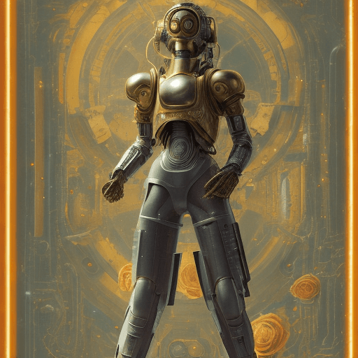 AI generated: young girl in a damaged futuristic suit (cyberpunk golden armor), style Soviet poster, USSR poster, ...