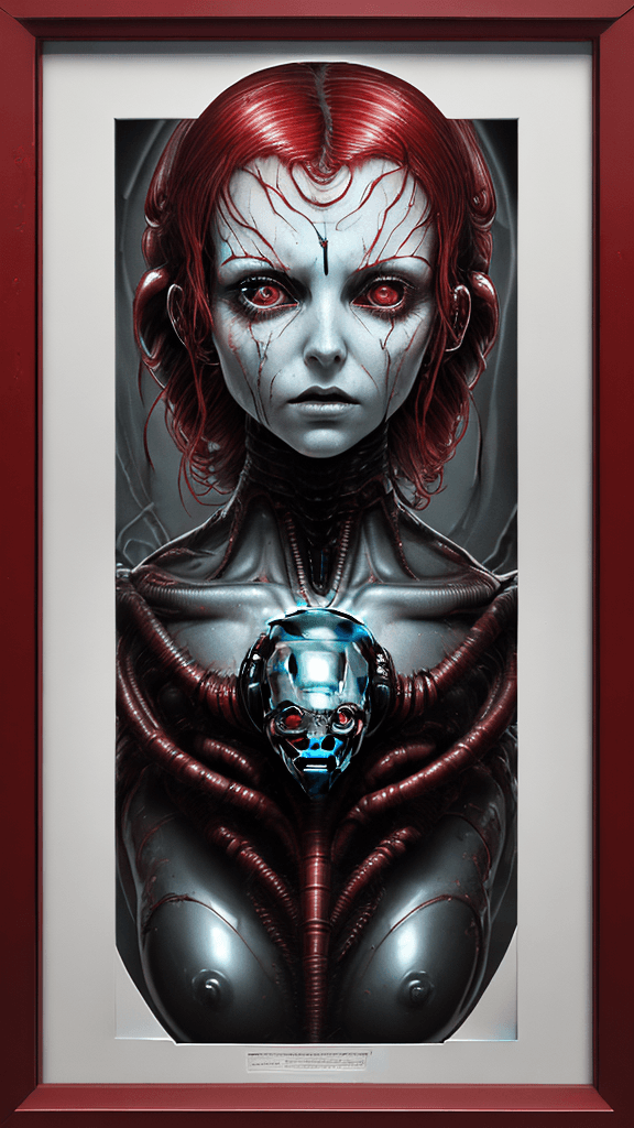 AI generated: ultra HD "complex-inducing (((Alien:3.3))) RFKTR-style headshot framed transparent ruby red in the s...