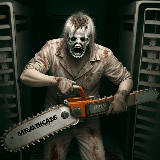 AI generated: maniac commits chainsaw massacre in morgue