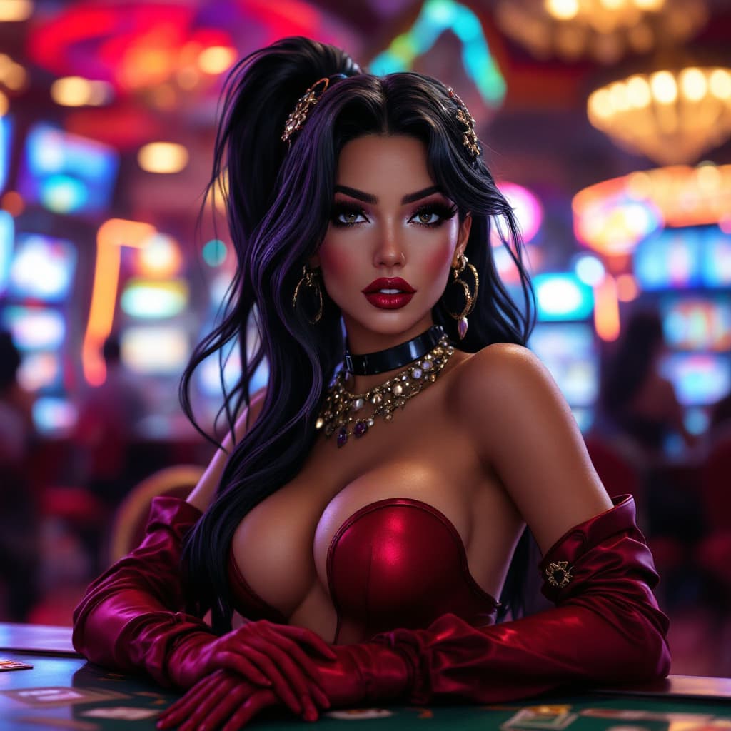AI generated: beautiful sexy woman, a swag woman as fortnite character, at casino