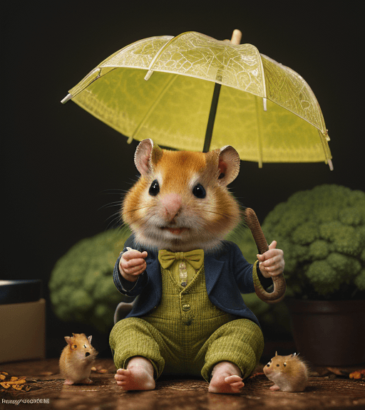 AI generated: a portrait of an extremely cute and adorable golden hamster waving goodbye while sitting in an offic...