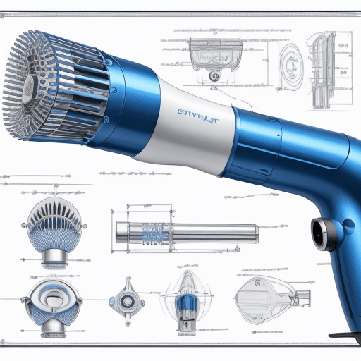 AI generated: Blueprint of a highly hair dryer, highly detailed with notes, intricate details --stylize 625 --qual...