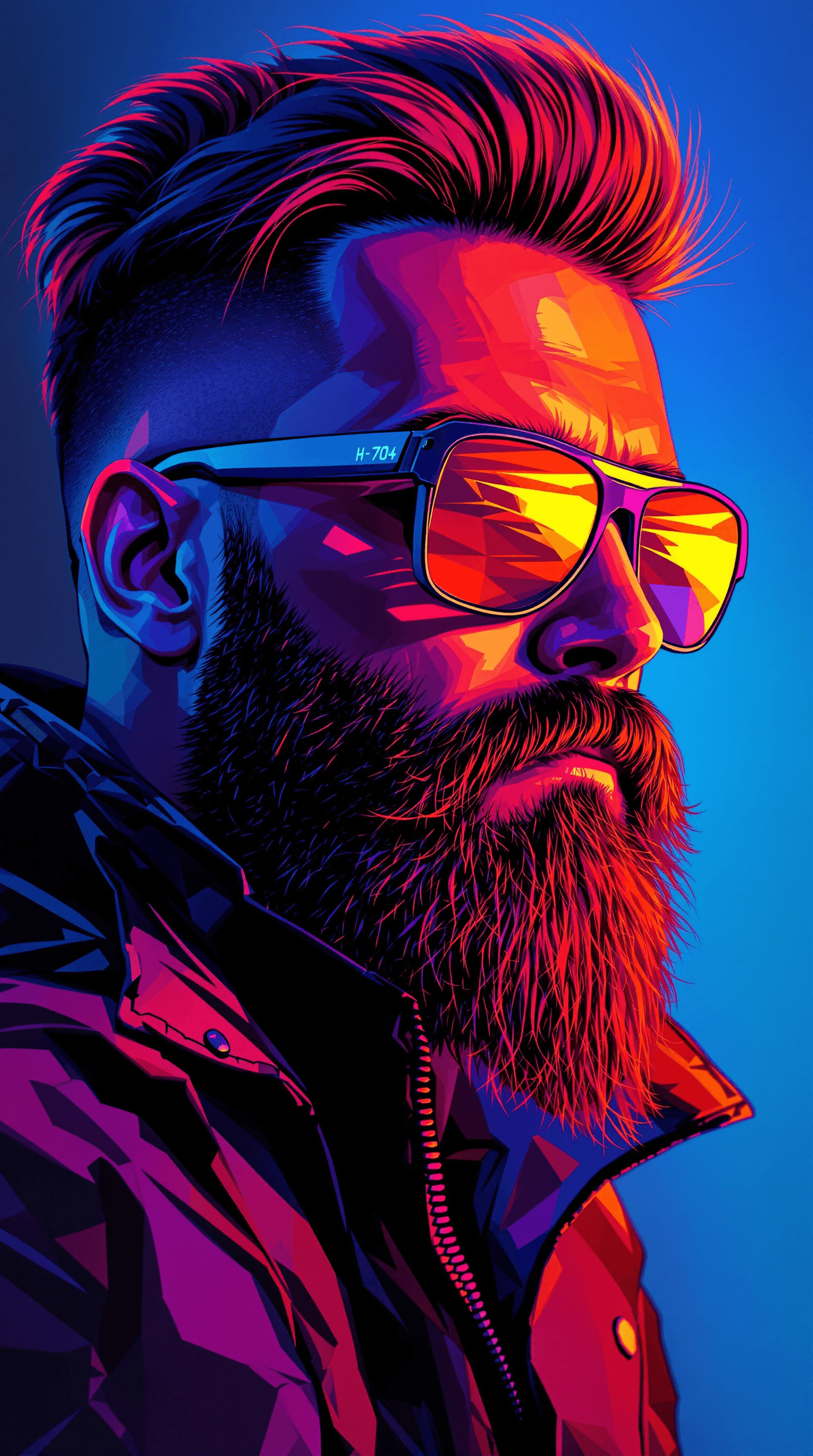 AI generated: a man with a beard and sunglasses, cyberpunk art, funk art, stunning gradient colors, stylized portr...