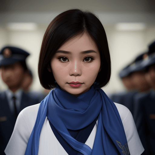 AI generated: Thai police, Thai civil servants
 A blue scarf or shawl adds a touch of elegance. Lighting should be...