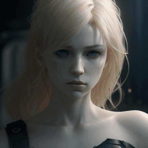 AI generated: Photo of a ultra realistic blonde, dramatic light, pale skin, cinematic lighting, battered, low angl...