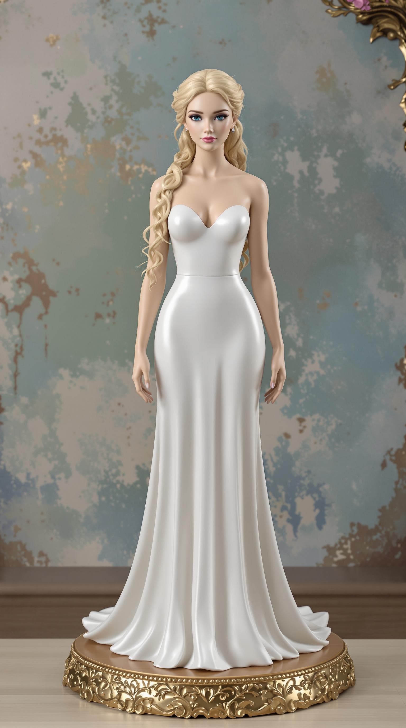 AI generated:   a professional photo of a exceptionally beautiful porcelain figurine (16 inch figurine), (young ad...
