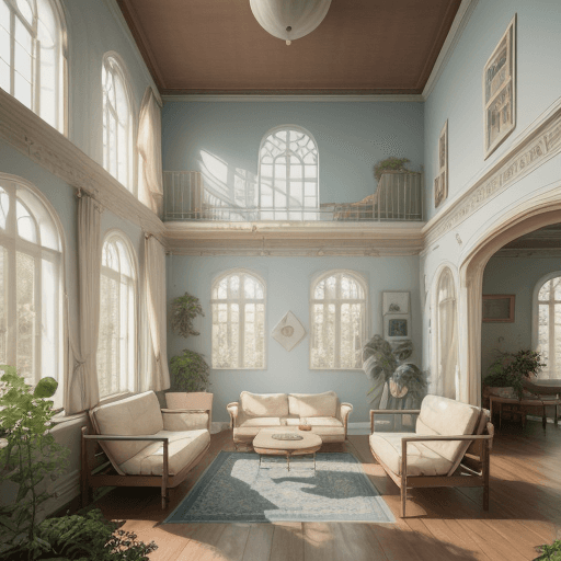AI generated: High resolution photography interior design, dreamy sunken living room conversation pit, wooden floo...