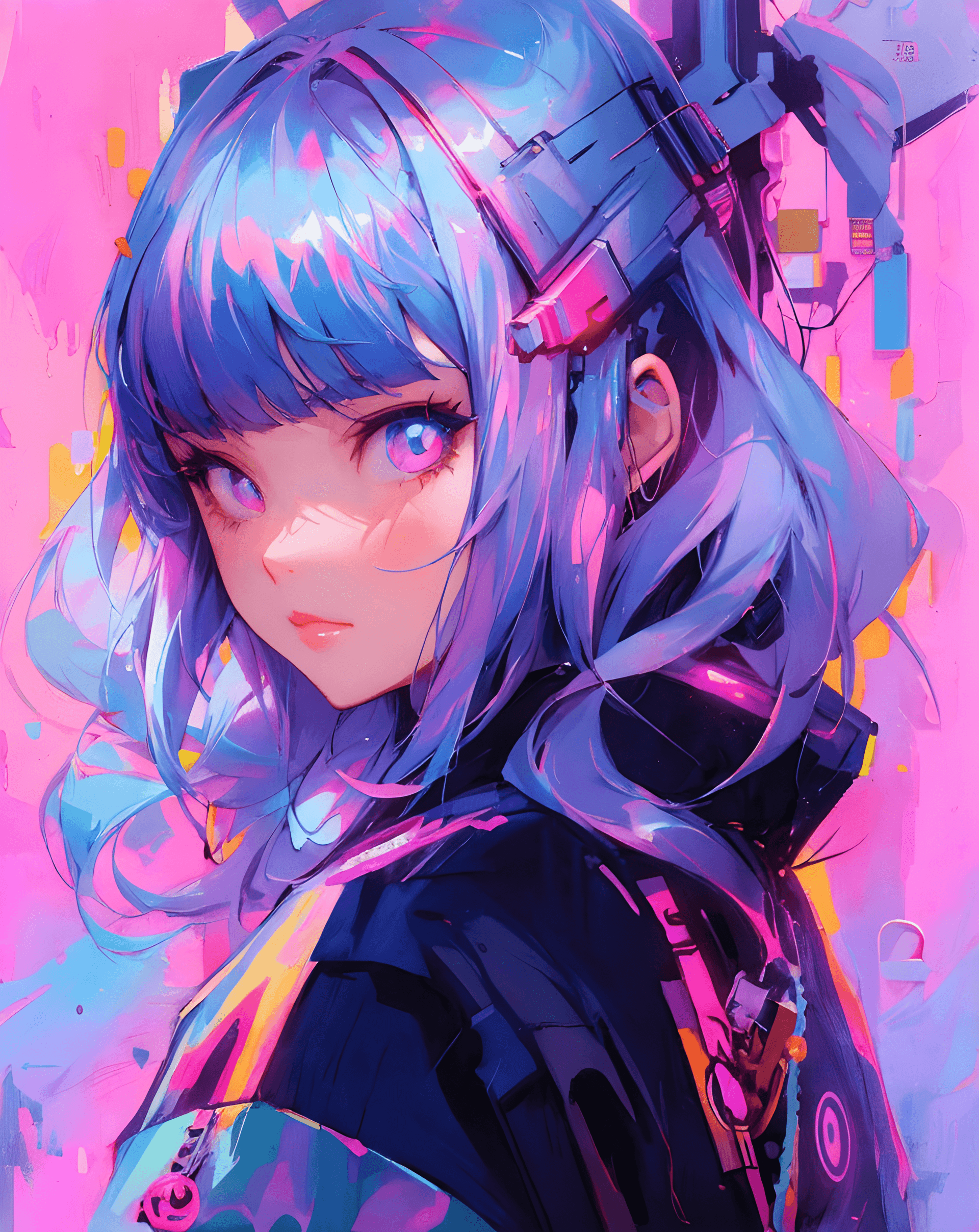 AI generated: a painting of a girl with blue hair, cyberpunk art, inspired by Yanjun Cheng, digital art, anime vis...
