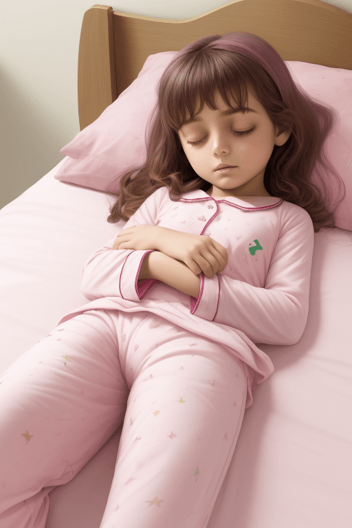 AI generated: Sleeping muslim littlr girl, 9 years old, realistic, she is wearing long pants, she is wearing pink ...