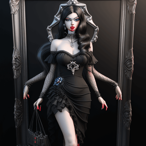 AI generated: A captivating 3D render of a highly stylized, glamorous full-body portrait of a woman with striking ...