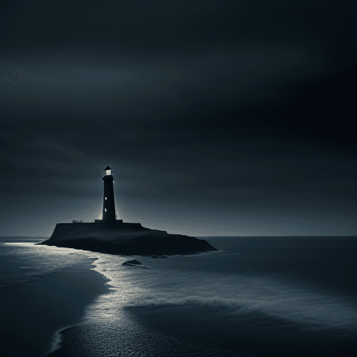 AI generated: a lighthouse in a mystic scenery in black and dark blue