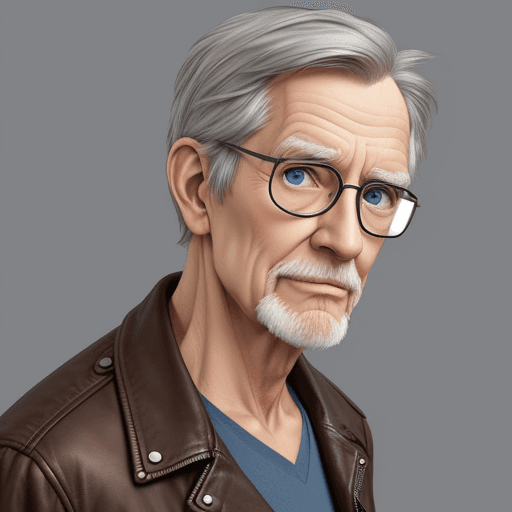 AI generated: Pixar style 75 years old male architect professor, thin, blue eyes glasses, gray straight short hair...