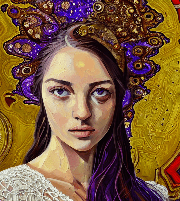AI generated: Oil painting, high resolution 8k, Pollock master painter, Byzantine artwork, 
young lady close up , ...