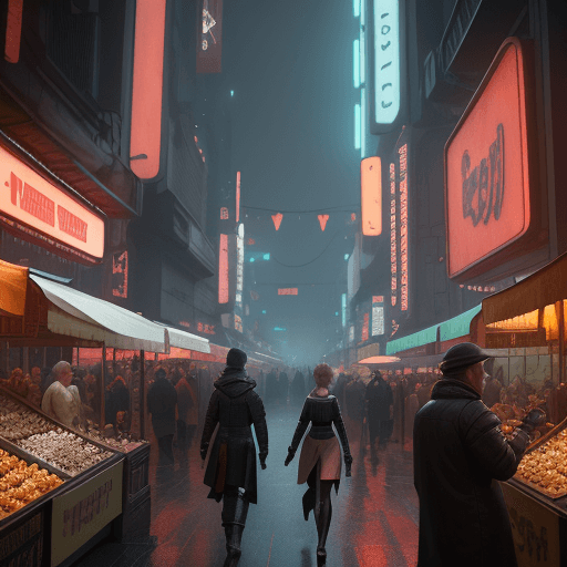AI generated: Busy market place in the style of Blade Runner 2049 and Dreamworks intricate artwork . octane render...