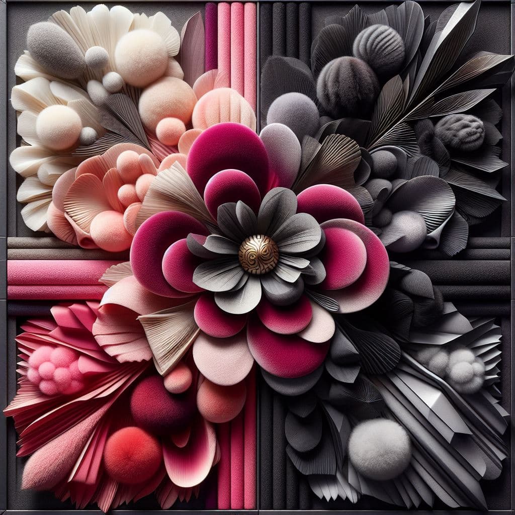 AI generated: a visually striking mixed media artwork that explores the power of contrast in both materials and co...
