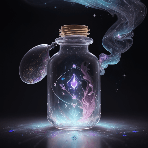 AI generated: Delicate magical fairy dust in a bottle smoking with cosmic magical energy, highly detailed painting...
