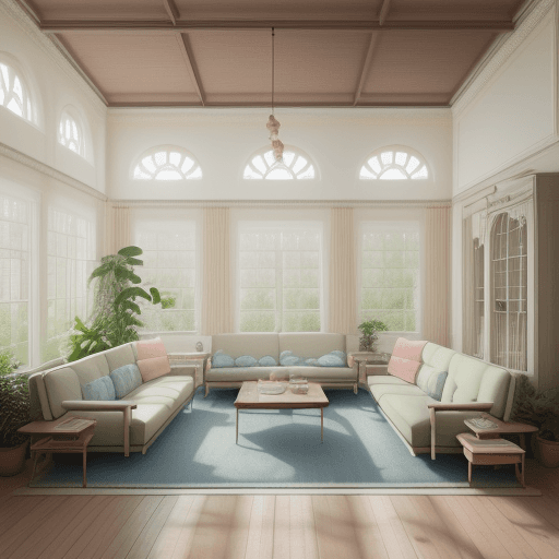 AI generated: High resolution photography interior design, dreamy sunken living room conversation pit, wooden floo...