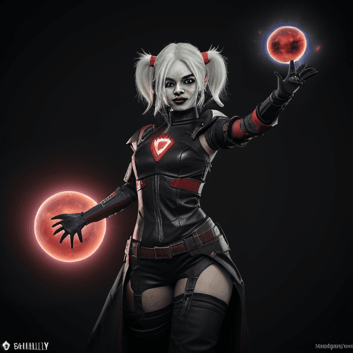 AI generated: generate a warlock character based in destiny the videogame with a Harley Quinn themed armor and a r...