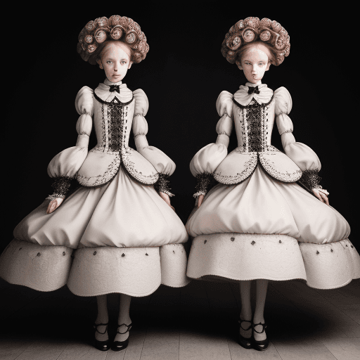 AI generated: full body Vogue fashion photography of the young clements twins, highly detailed embroidery, comme d...