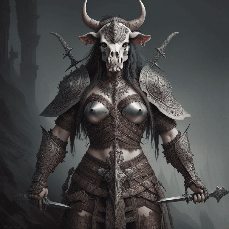 AI generated: cow skull warrior wearing viking armor, beautiful, highly detailed and intricate, hypermaximalist, o...