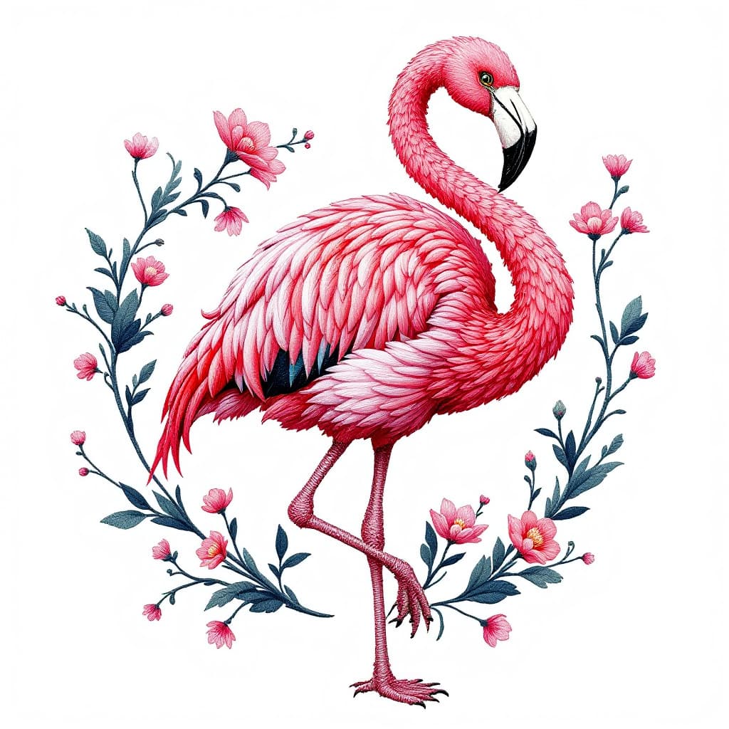 AI generated: a flamingo in an embroided style






