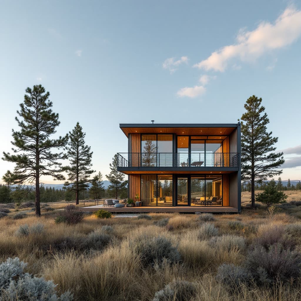 AI generated: beautiful modern two level container house located in Lassen County California, on an Alfalfa Ranch ...