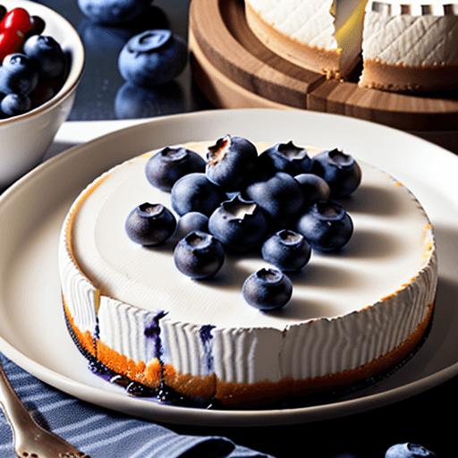 AI generated: food photography,cheese cake,blueberries,cinnamon,in a luxurious Michelin kitchen style, depth of fi...