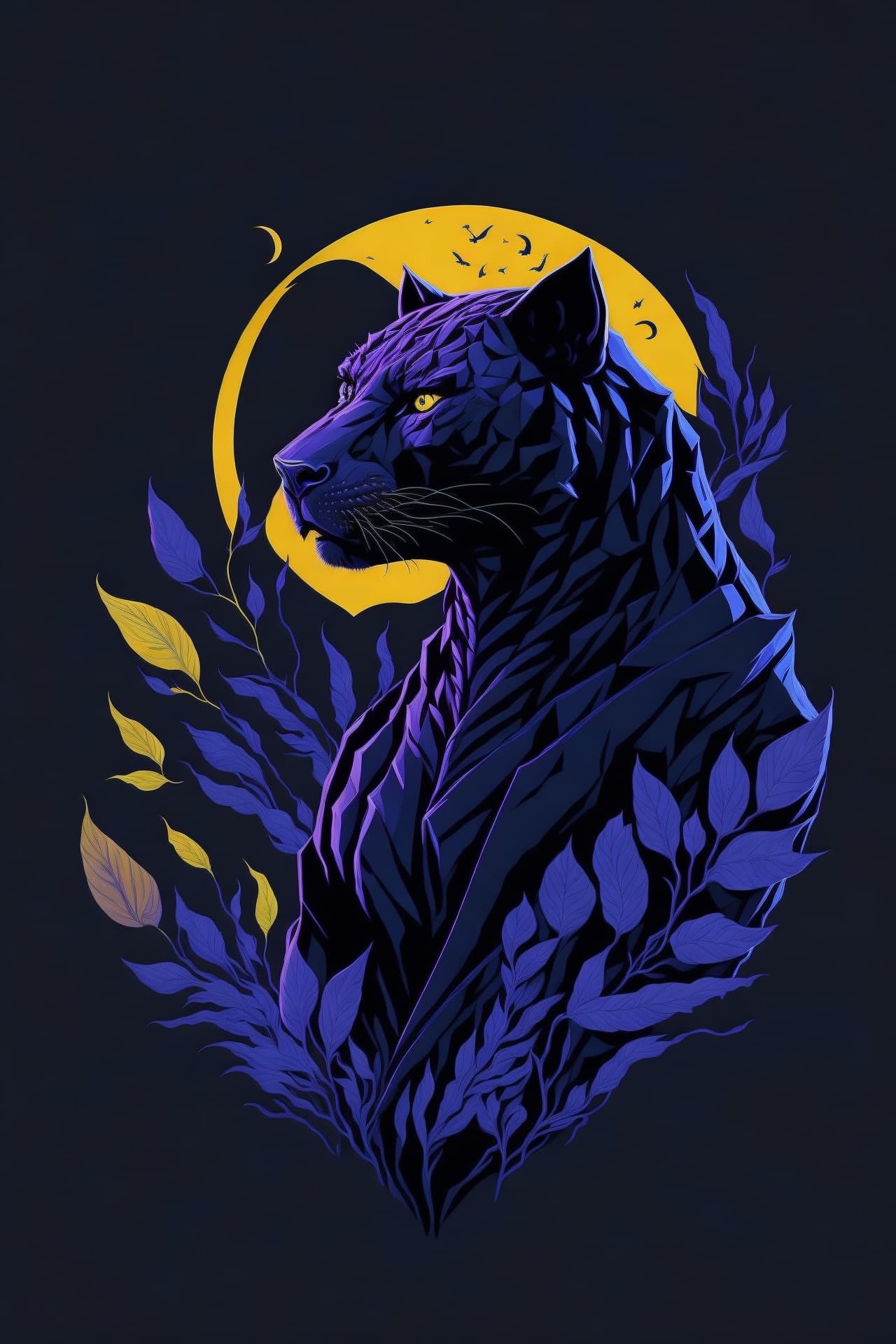 AI generated: a silhouette design of a black panther, moonlight design, t- shirt art, 3D vector art, cute and quir...