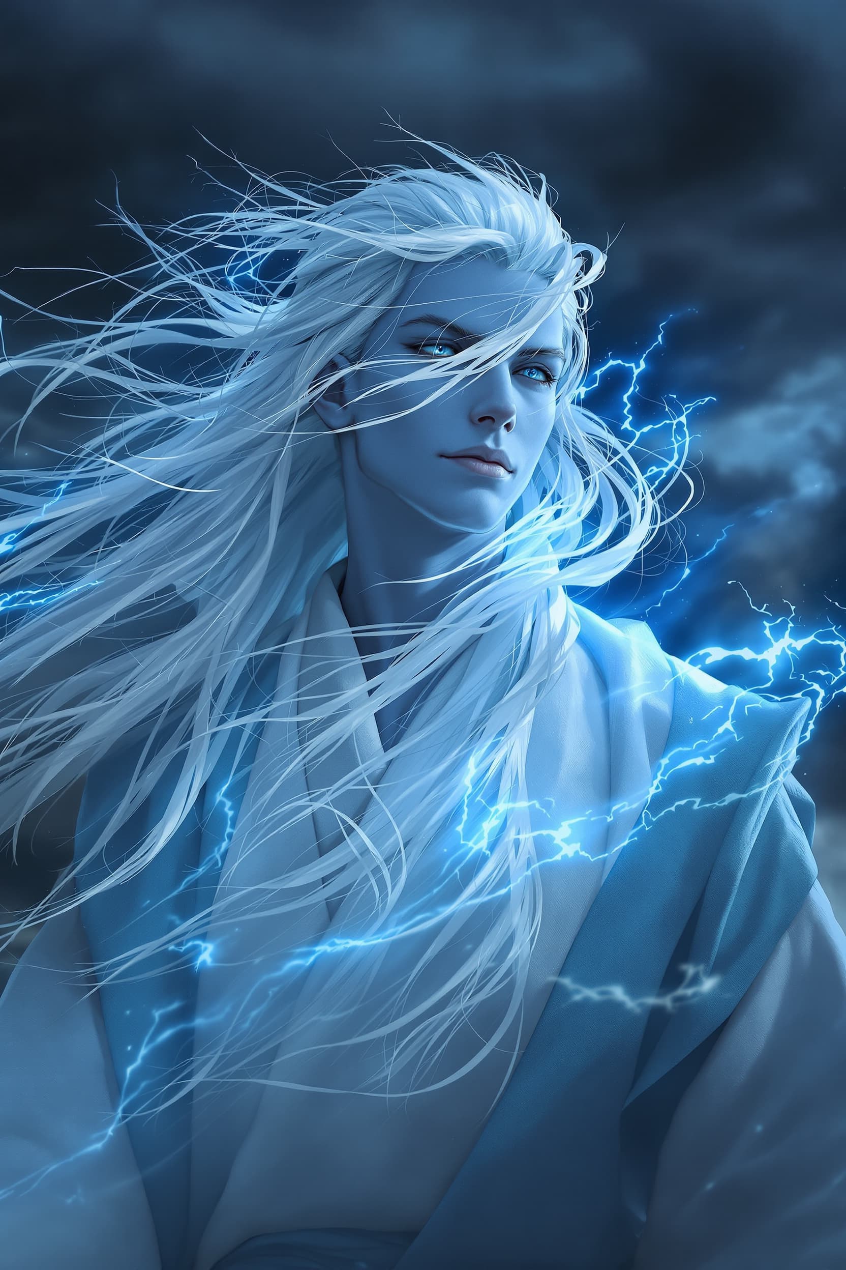 AI generated: Photo of a ultra realistic portrait, dramatic light, young male humanoid, sky blue skin tone, cinema...