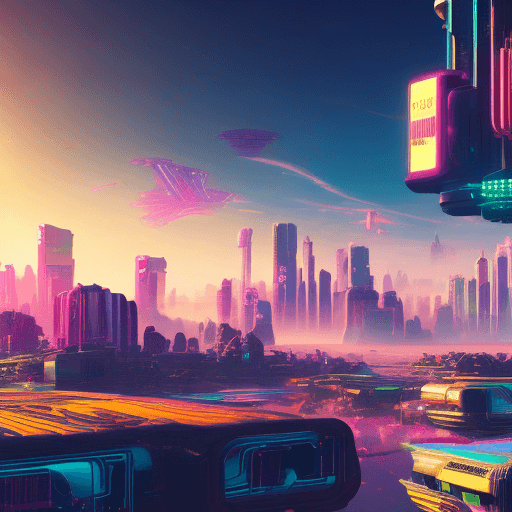 AI generated: a bright sunny hopeful sythwave cyberpunk utopia 8k photorealism detailed