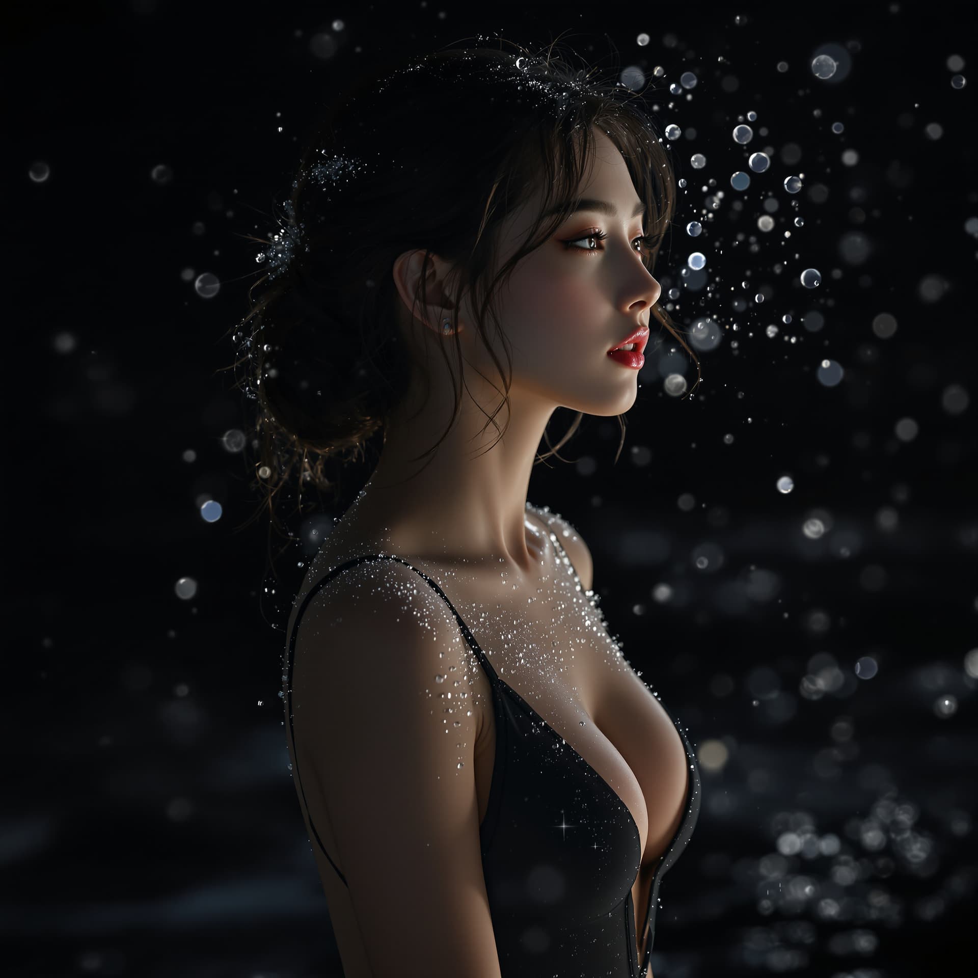 AI generated: a beautiful Korean girl in  swimsuit. showing her full body  beautiful, elegant, shivering, cold, fr...