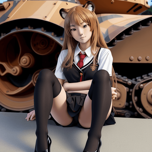 AI generated: masterpiece, taiga aisaka, smug, cute face, anime, anime face, girl sit on the front of realistic ta...
