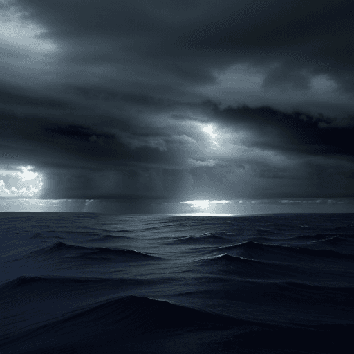 AI generated: view in the middle of the ocean with ominous clouds
