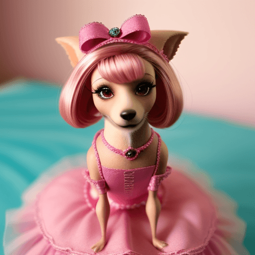 AI generated: UNA PERRITA VESTIDA DE ROSADO COMO LA BARBIE 