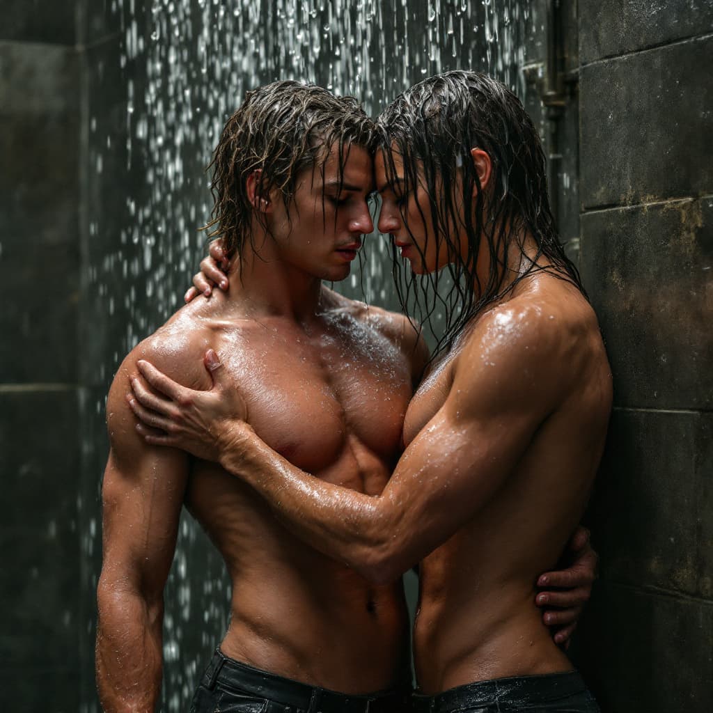 AI generated: full body , fantasy,2 girl and 1 boy, hardcore sex, Covered in sweat, wet hair, flirty, sweaty, Show...