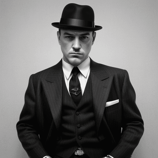 AI generated: mature man, 20´s gangster look, black&white