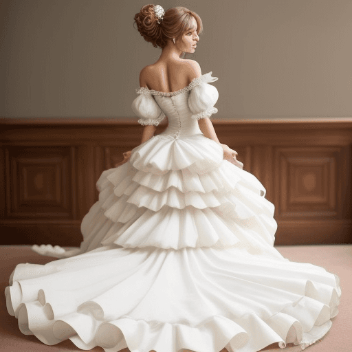 AI generated: cute woman in poofy wedding dress with really poofy short shoulder sleeves, big rump