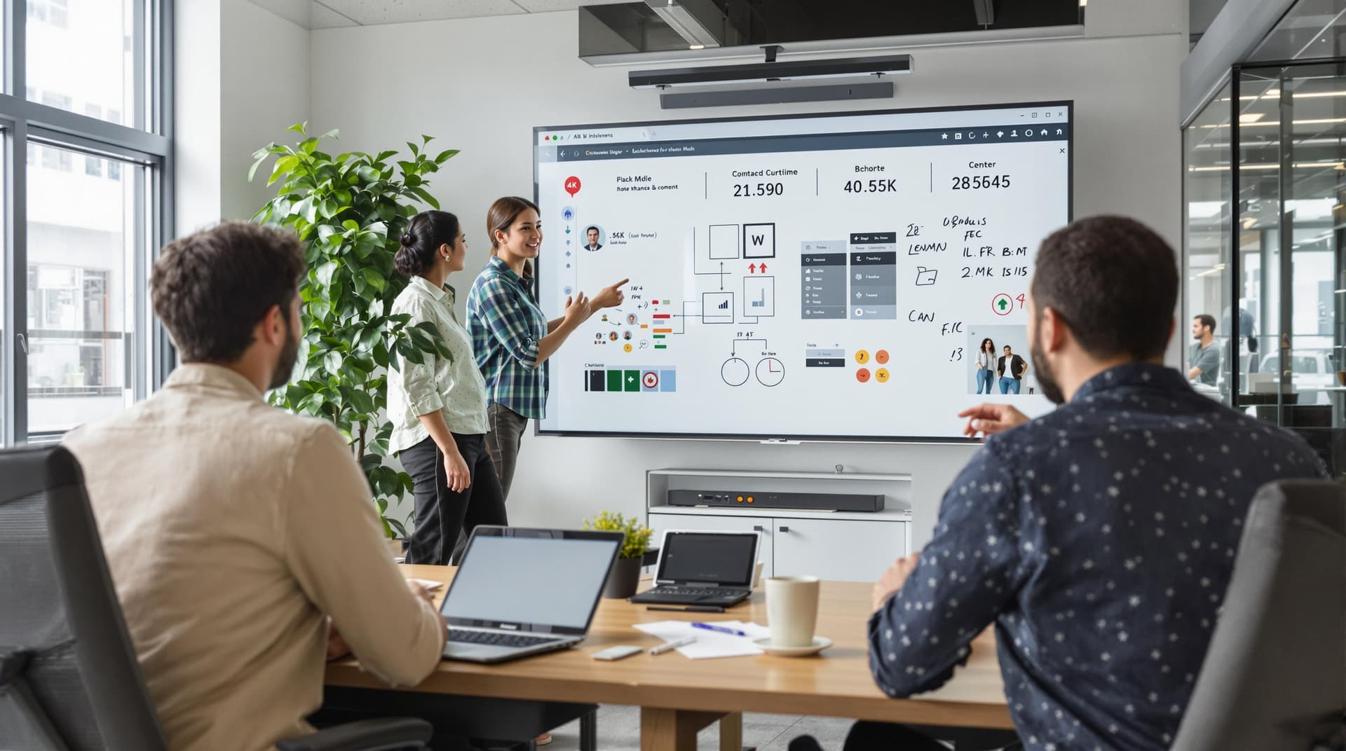 AI generated: /imagine prompt: Diverse team collaborating in modern coworking space, 28-year-old East Asian woman ...