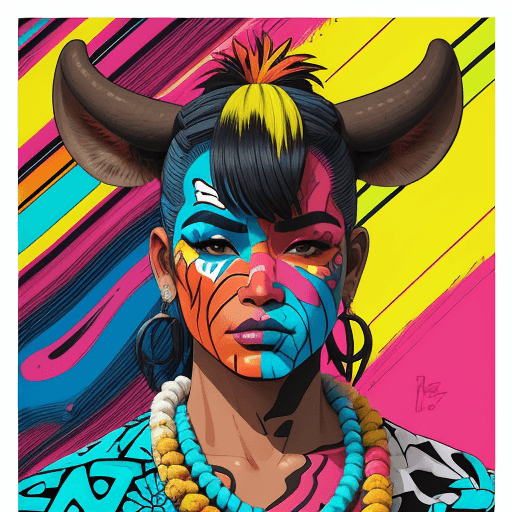 AI generated: Hawaiian artists, modern portrait series of a nelore cattle in colorful wear, in the style of aggres...