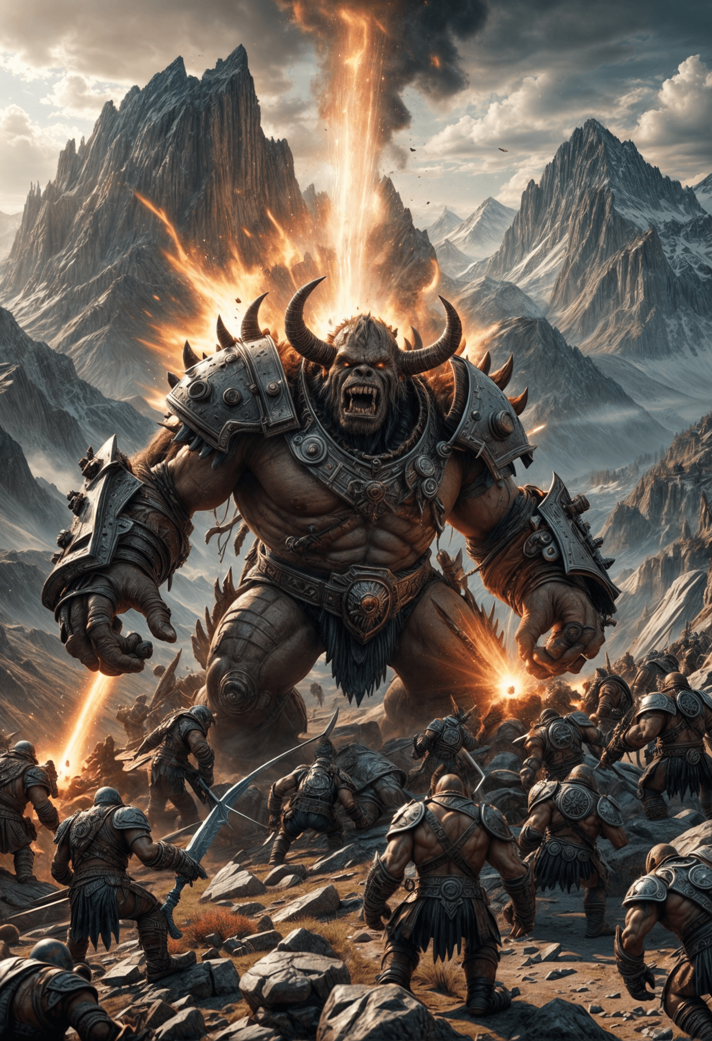 AI generated: fantasy war between orks and humans,very intricate detailed,epic view from a mountain,dynamic lights...