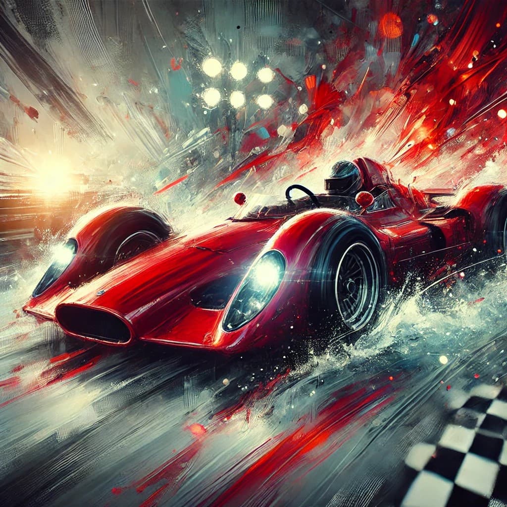 AI generated: An abstract expressionist painting of a red race car, inspired by energetic brushwork, bold colors, ...