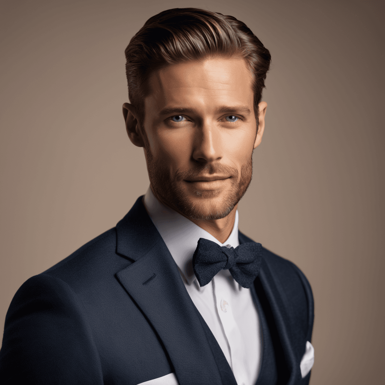 AI generated: A dashing 33-year-old with refined features and a sophisticated demeanor poses against a timeless ba...