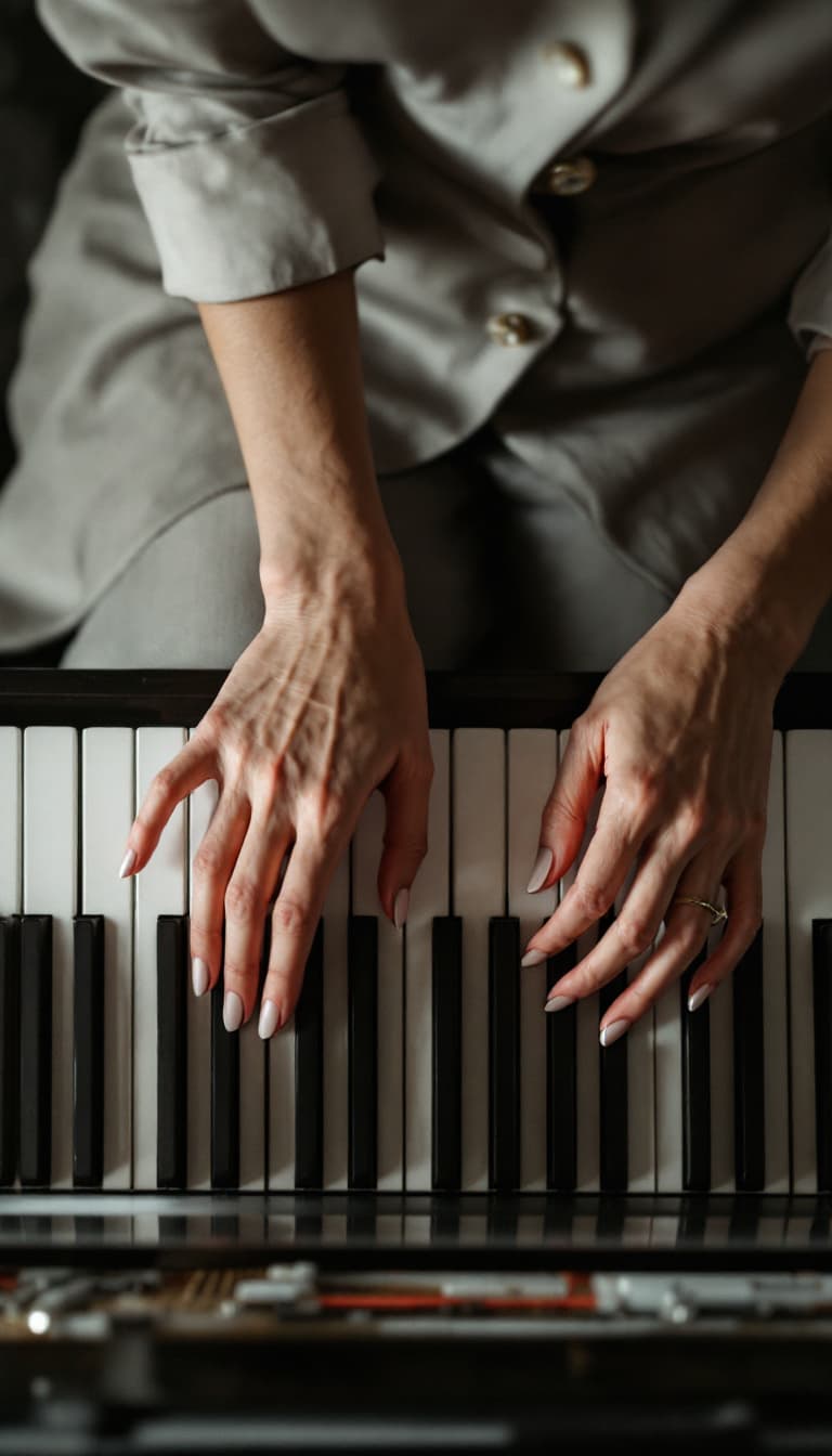 AI generated: portrait capturing the essence of a pianist from an overhead perspective. Focus on their hands skill...