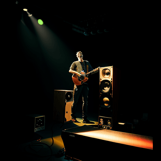 AI generated: an acoustic engineer,Backstage,Speaker,Lighting