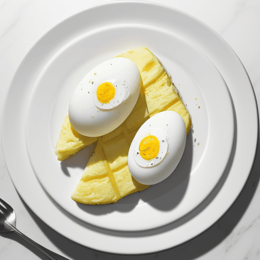AI generated: Food photography, Hard-boiled egg-shaped potato omelette, top view, in a luxurious Michelin-style ki...
